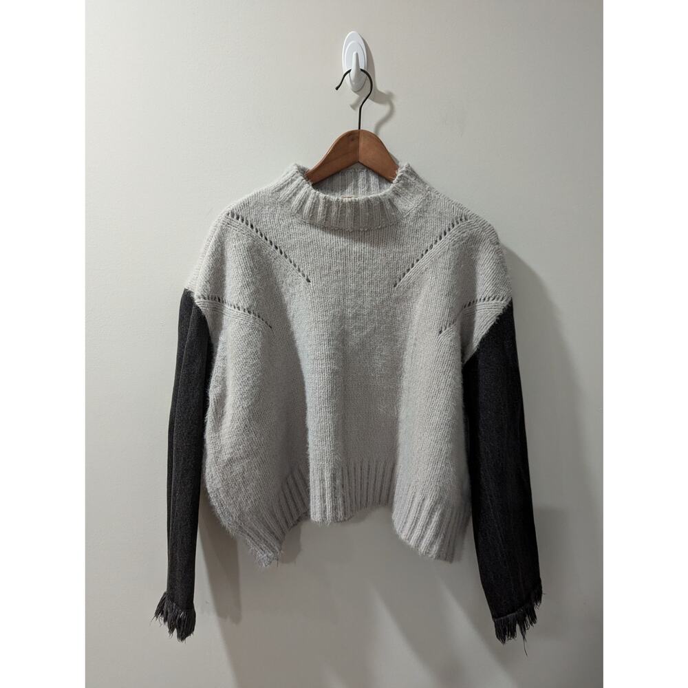 POL Denim Sleeve Pullover Sweater